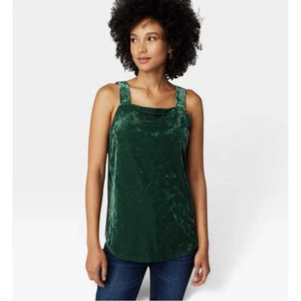J. Jill Womens Dark Green Crushed Velvet Square Neck Camisole Tank Top XSPetite